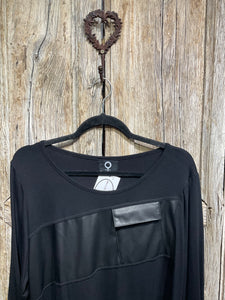 Preloved MY SOUL Black Tee with Fake Leather Stripe Detail