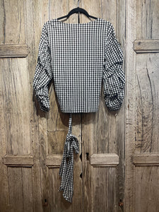 Preloved HALLHUBER, Black & White Gingham Shirt with Tie