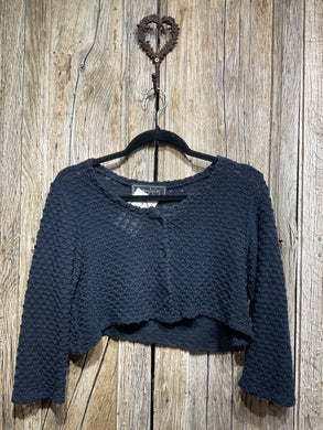 Preloved BARBARA LANG Deep Navy Crop Waffle Knit Cardigan