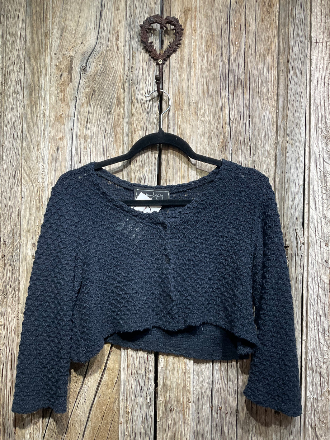 Preloved BARBARA LANG Deep Navy Crop Waffle Knit Cardigan