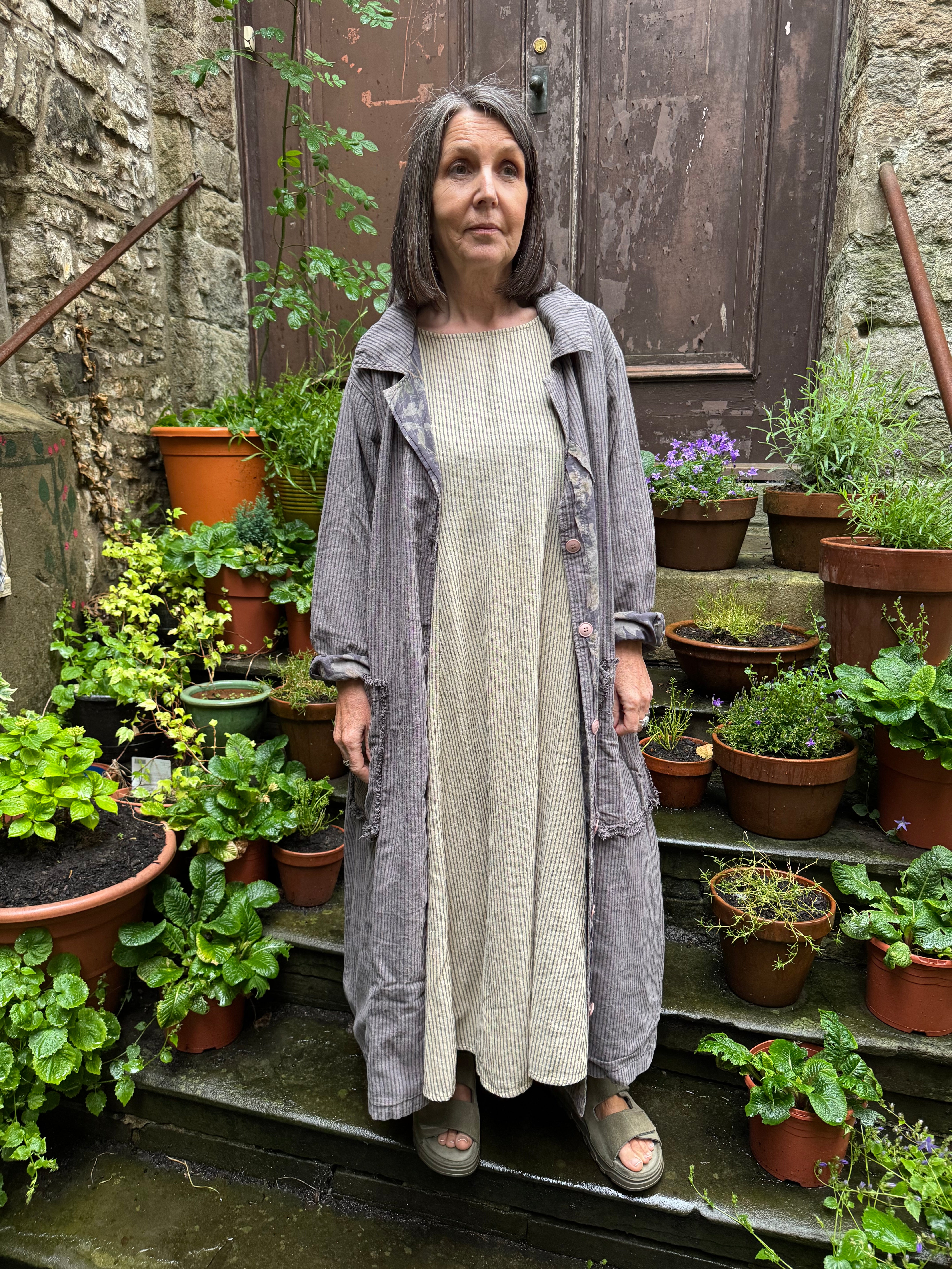 luijewelry long tee03 グレー JLS Button Up Reversible Grey Long Duster Dress Coat D39