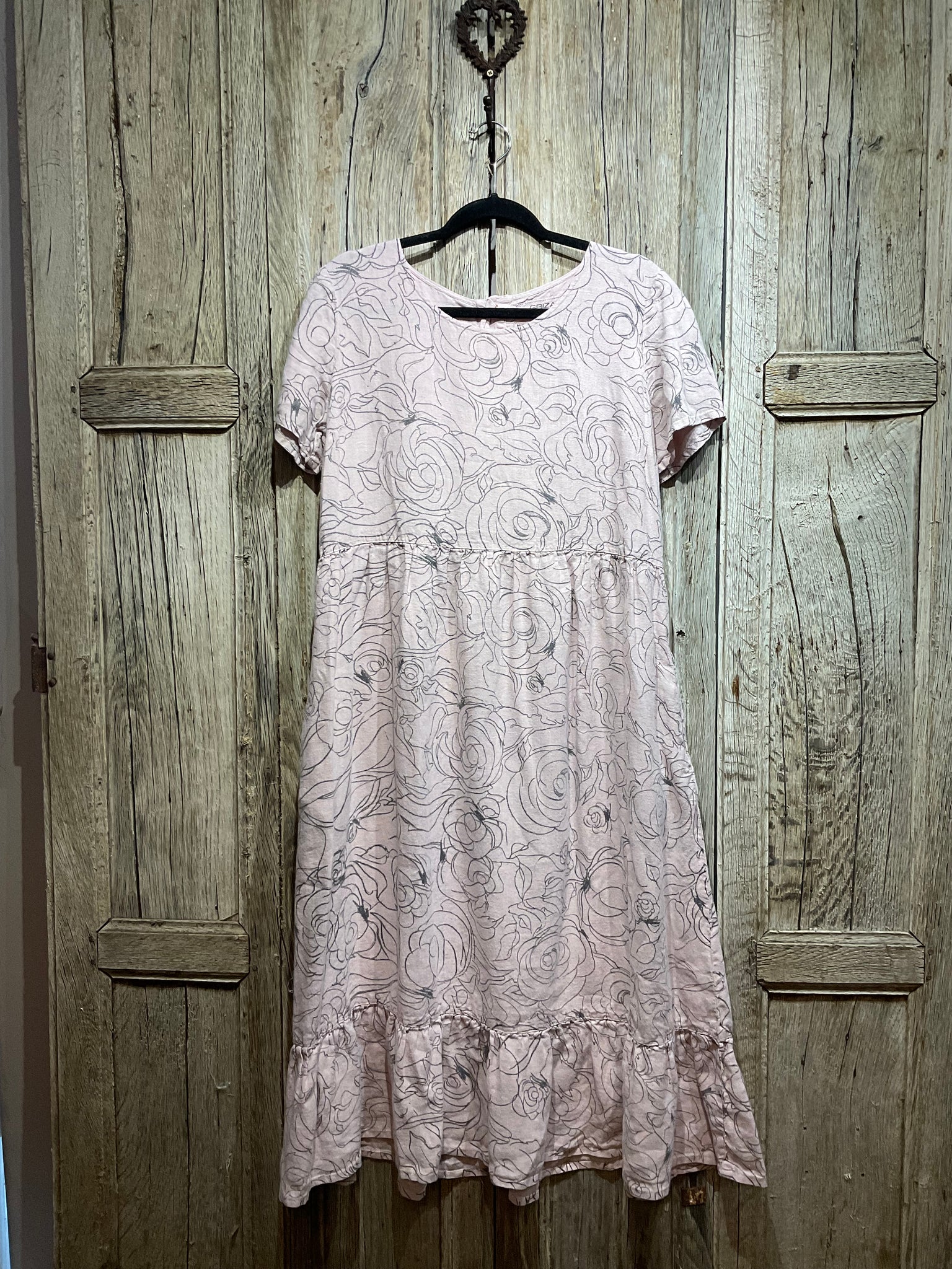 Preloved Grizas Pink and Grey Linen Dress with Floral Print Dotclothing UK Preloved Grizas Pink and Grey Linen Dress with Floral Print Dotclothing UK