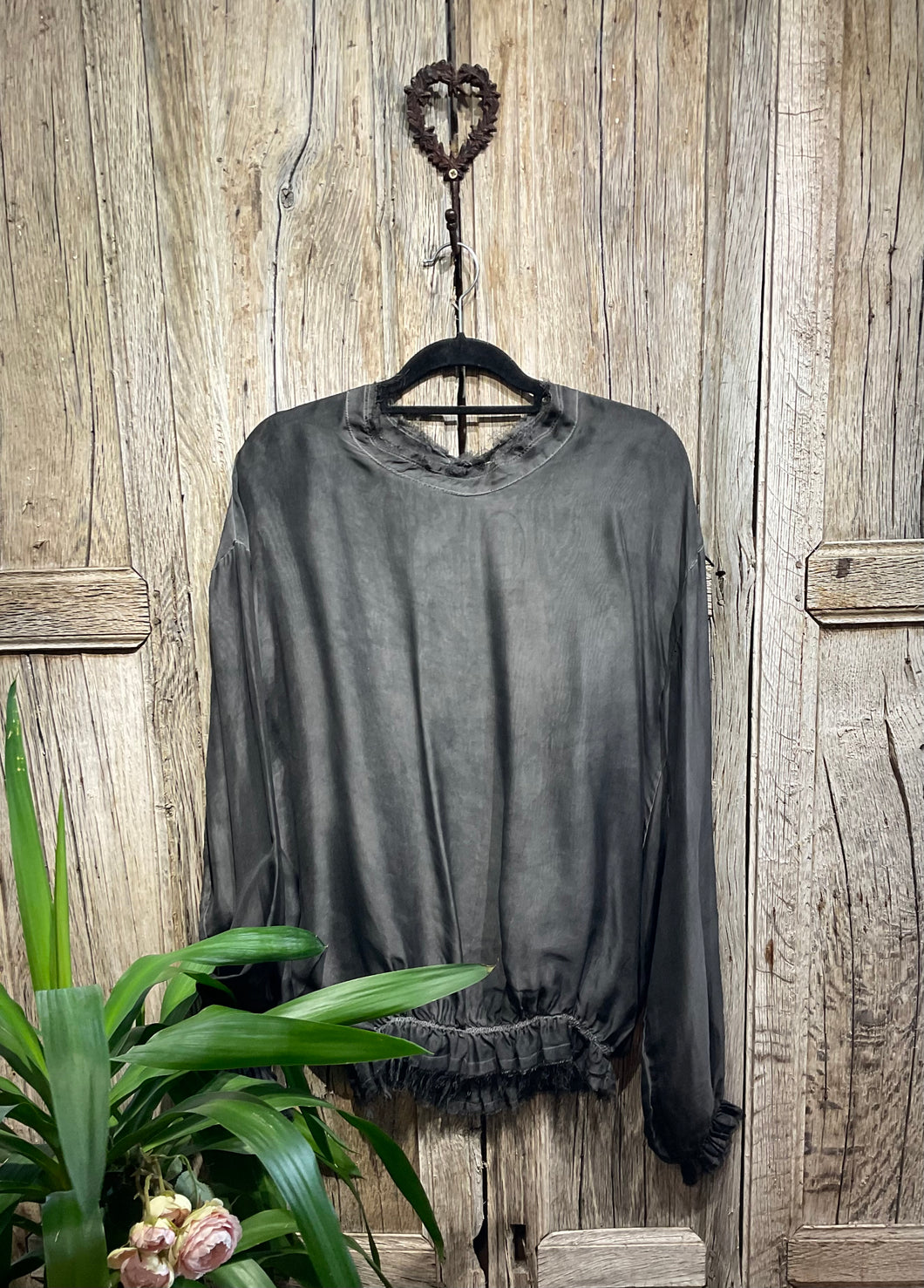 Preloved SANCTAMUERTE Charcoal Silk Mix Top