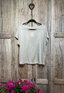 Preloved MAMA B, Pale Blue and Nutmeg Stripe Linen Top