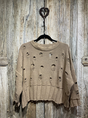 Preloved LURDES BERGADA Brown ‘Holey’ Knit Mix Top