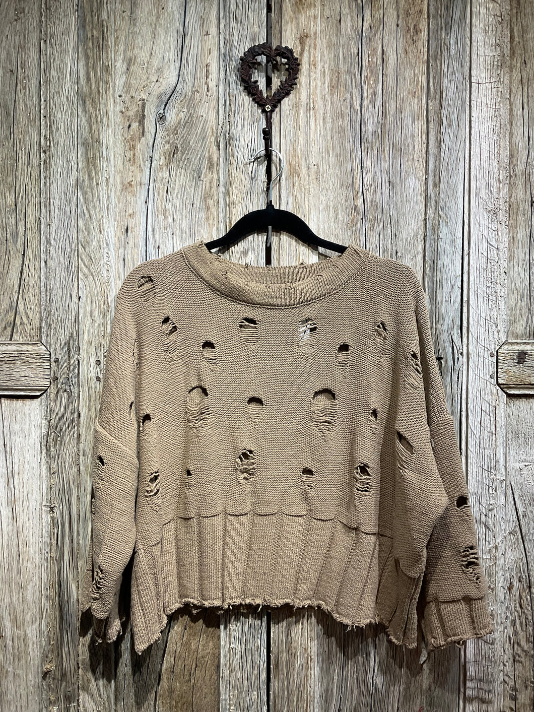 Preloved LURDES BERGADA Brown ‘Holey’ Knit Mix Top