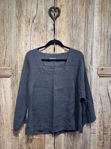 Preloved Oska Black Linen Square Neck Top
