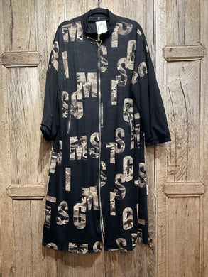 Preloved NESLAY Long Black Printed Zip Up Coat