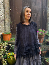 JLS Black Embroidery Appliqué & Lace Layering Tunic Dress 1106