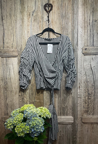 Preloved HALLHUBER, Black & White Gingham Shirt with Tie