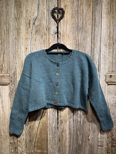 Handknits by ME Blue Crop Wool & Mohair Mix Cardigan