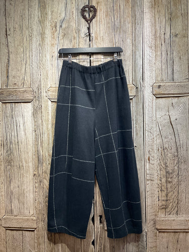 Preloved Black Cotton Stripe Stretch Trousers