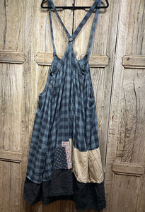 Preloved Blue Check Pinafore Dress with Patches 22909