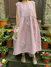 JLS Puffy Pocket Sleeveless Striped Dress D19