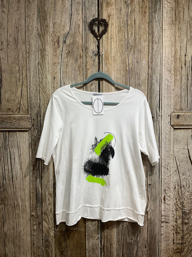 Preloved Naya White T-Shirt with Green & Black Design