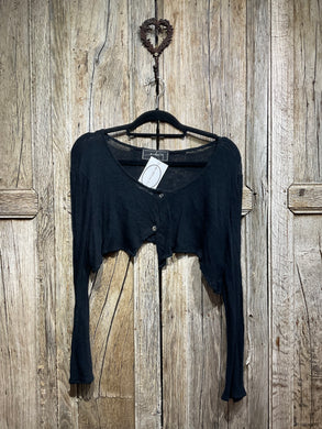 Preloved BARBARA LANG Black Crop Linen Cardigan