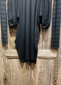 Preloved COP COPINE Long Black Jersey Dress with Stripe Sleeves
