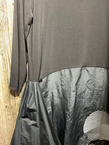Preloved Naya Black Jersey & Organza Dress with White Circle Pattern