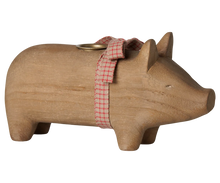Maileg Wooden Candle Holder - Pig - Medium - Nature