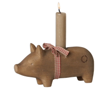 Maileg Wooden Candle Holder - Pig - Medium - Nature