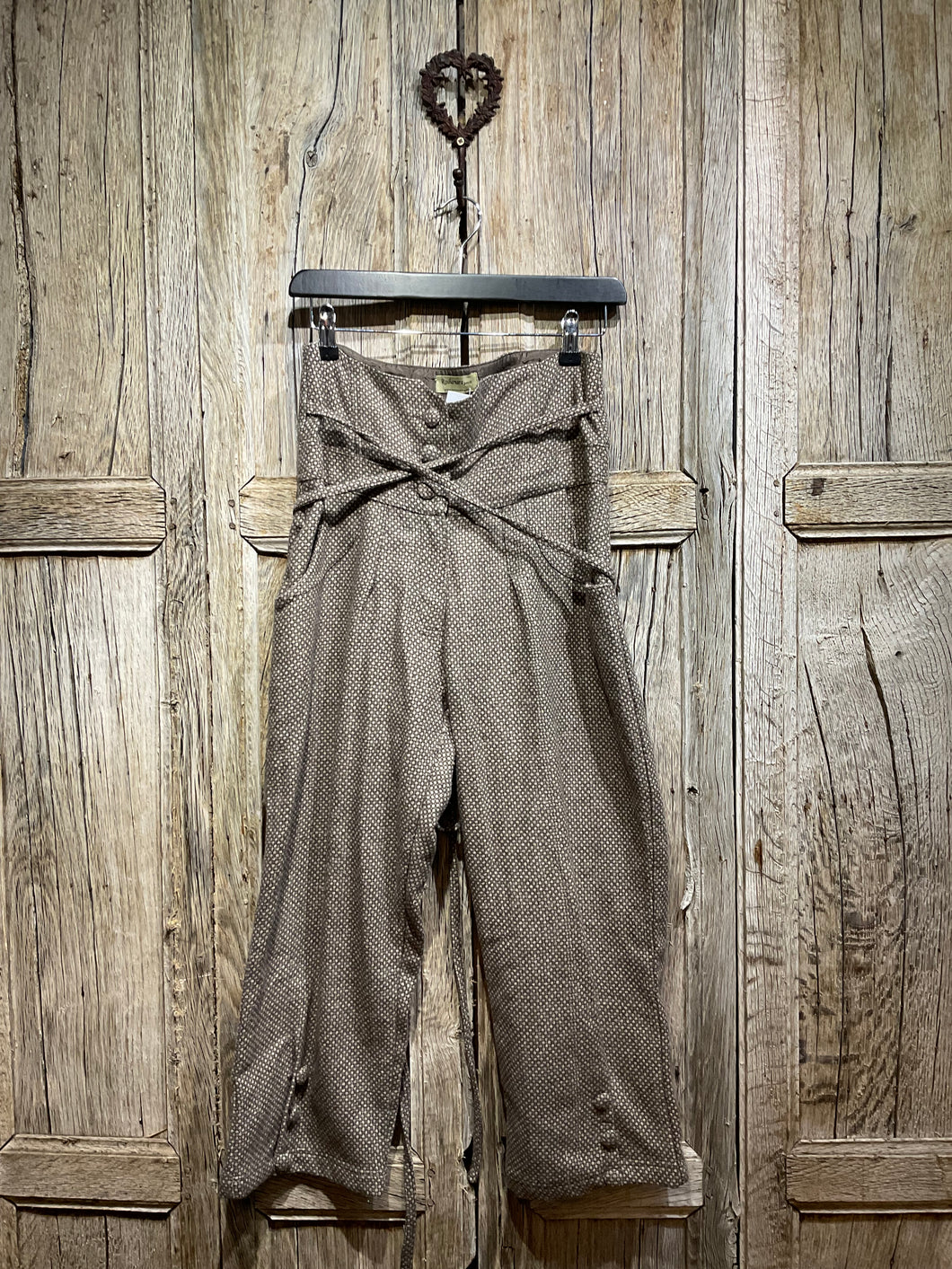 Preloved Brown & Cream Spot Detail Wool Trousers