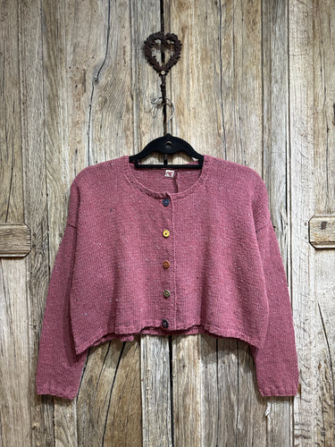 Handknits by ME Raspberry Crop Recycled Denim Cardigan