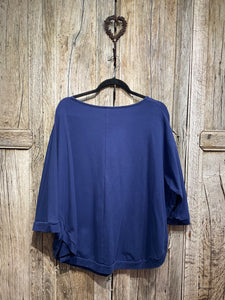 Preloved Corinna Caon Blue Jersey Circle Detail Top