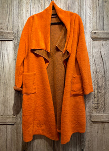Preloved (NO LABEL) Edge to Edge Orange Wool Coat