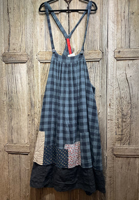 Preloved Blue Check Pinafore Dress with Patches 22909