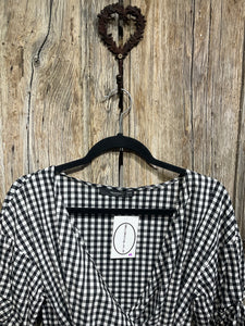 Preloved HALLHUBER, Black & White Gingham Shirt with Tie