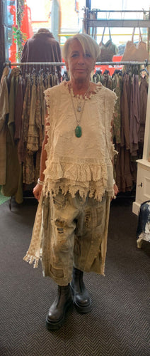 JLS Cream Embroidery Appliqué & Lace Layering Tunic Dress 1106