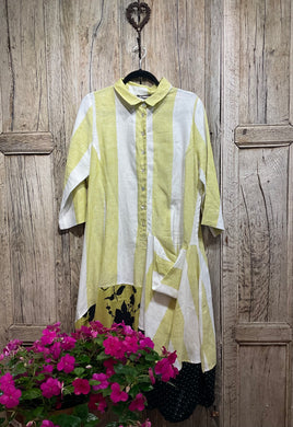Preloved ALEMBIKA, Acid Green & White Stripe Dress with Contrasting Hem