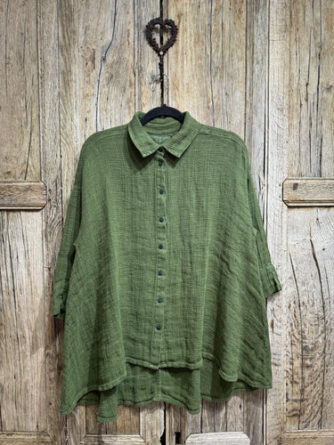 Grizas Green Linen Button Shirt 51686-L271 AW24