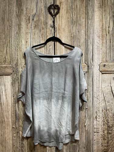 Preloved Eden Rock Grey Linen Top with Cutaways on Shoulders