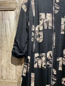 Preloved NESLAY Long Black Printed Zip Up Coat