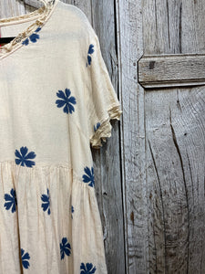 Preloved Ewa i Walla Cream Cotton Dress with Blue Print
