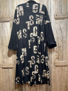 Preloved NESLAY Long Black Printed Zip Up Coat