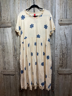 Preloved Ewa i Walla Cream Cotton Dress with Blue Print
