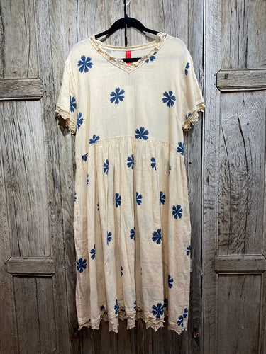 Preloved Ewa i Walla Cream Cotton Dress with Blue Print