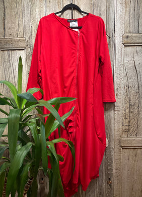 Preloved ZANZEA Long Red Dress with Zip Detail