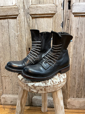 Preloved Moma Black Boots with Silver Lace Detail