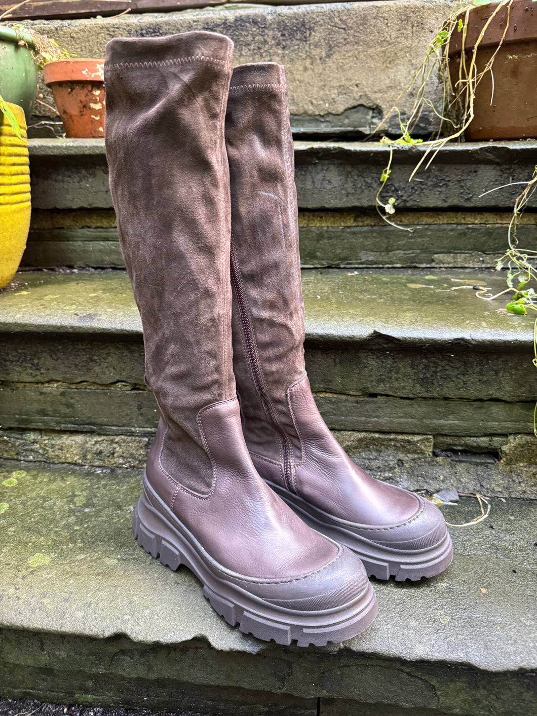 Lofina Gasoline Leather Suede Chocolate Boots 6344