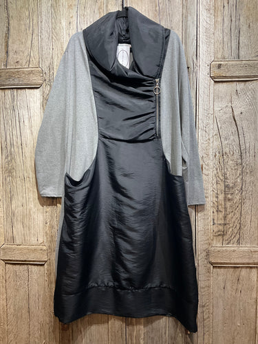 Preloved MADE IN ITALY Black and Grey Jersey Mix Dress