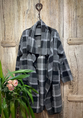 Preloved (NO LABEL) Edge to Edge Black & Grey Check Coat