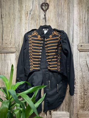 Preloved S.D.L. Black Tail-Coat Jacket with Gold Brocade