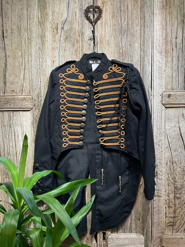 Preloved S.D.L. Black Tail-Coat Jacket with Gold Brocade