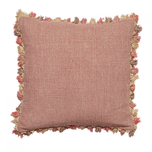 Large Red Earth Rustic Linen Cushion with Tassels