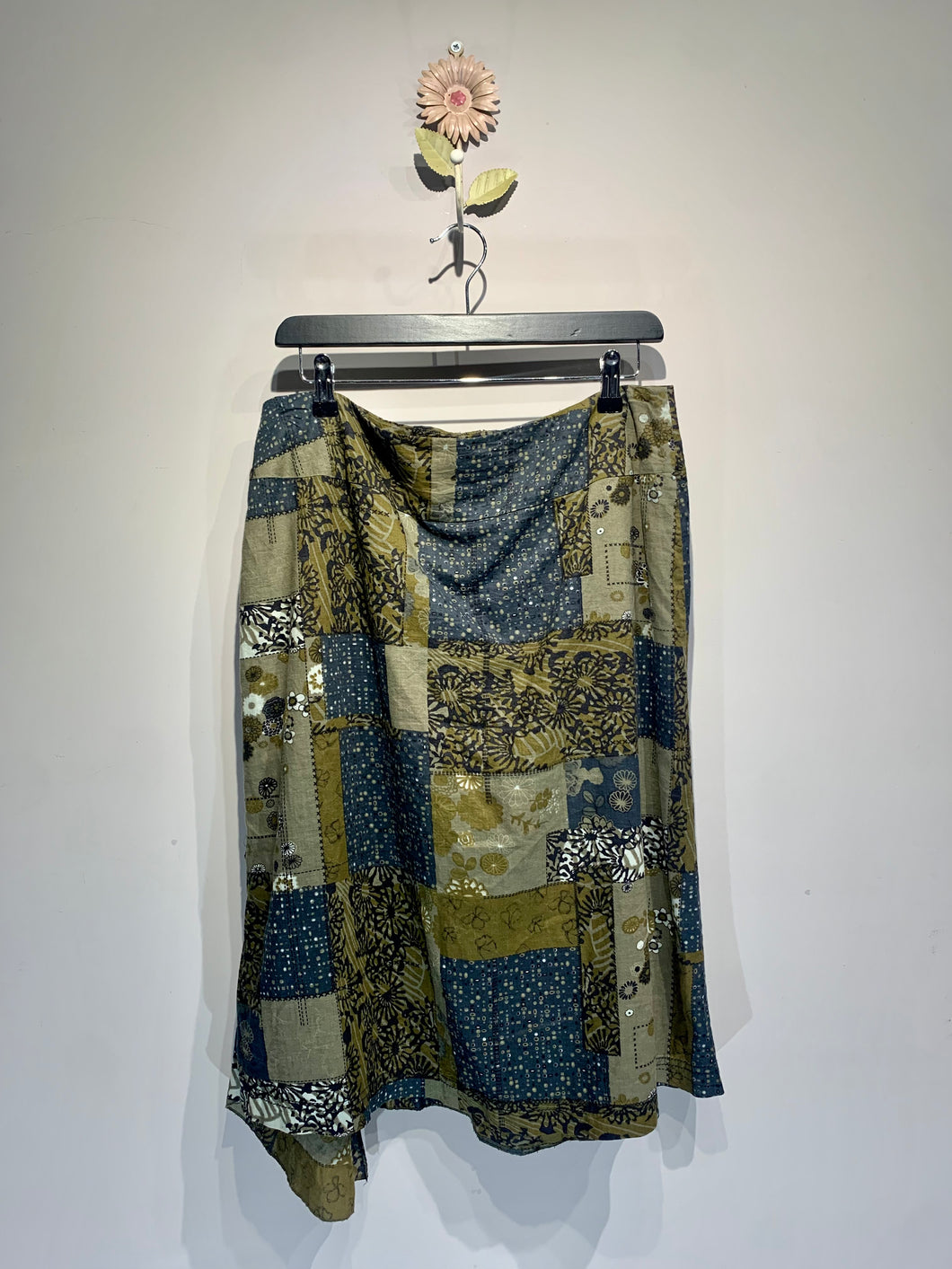Preloved Sandwich Navy Green Zip Skirt