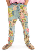 Preloved Magnolia Pearl Washed Indigo Floral Appliqué Miner Denims 371